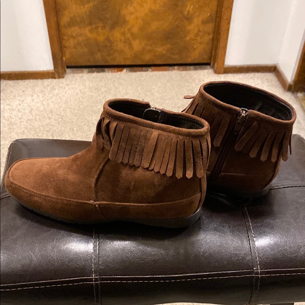 Brown Suede Fringe Ankle Boots